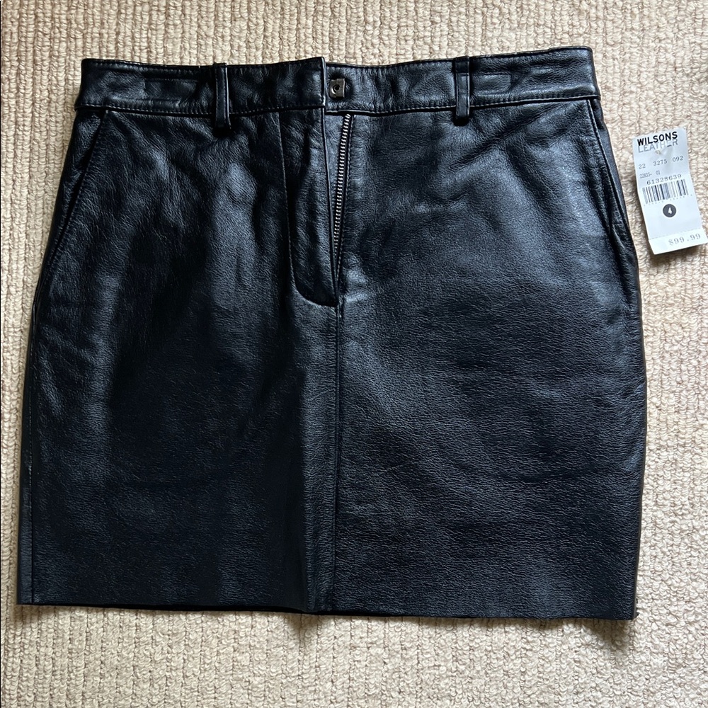 Wilsons Leather Black Leather Mini Skirt with Front Zip